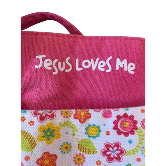Jesus Love Me Book Bible Holder Bag Purse pink floral 9x6.5x3 Double Strap - Picture 3 of 3